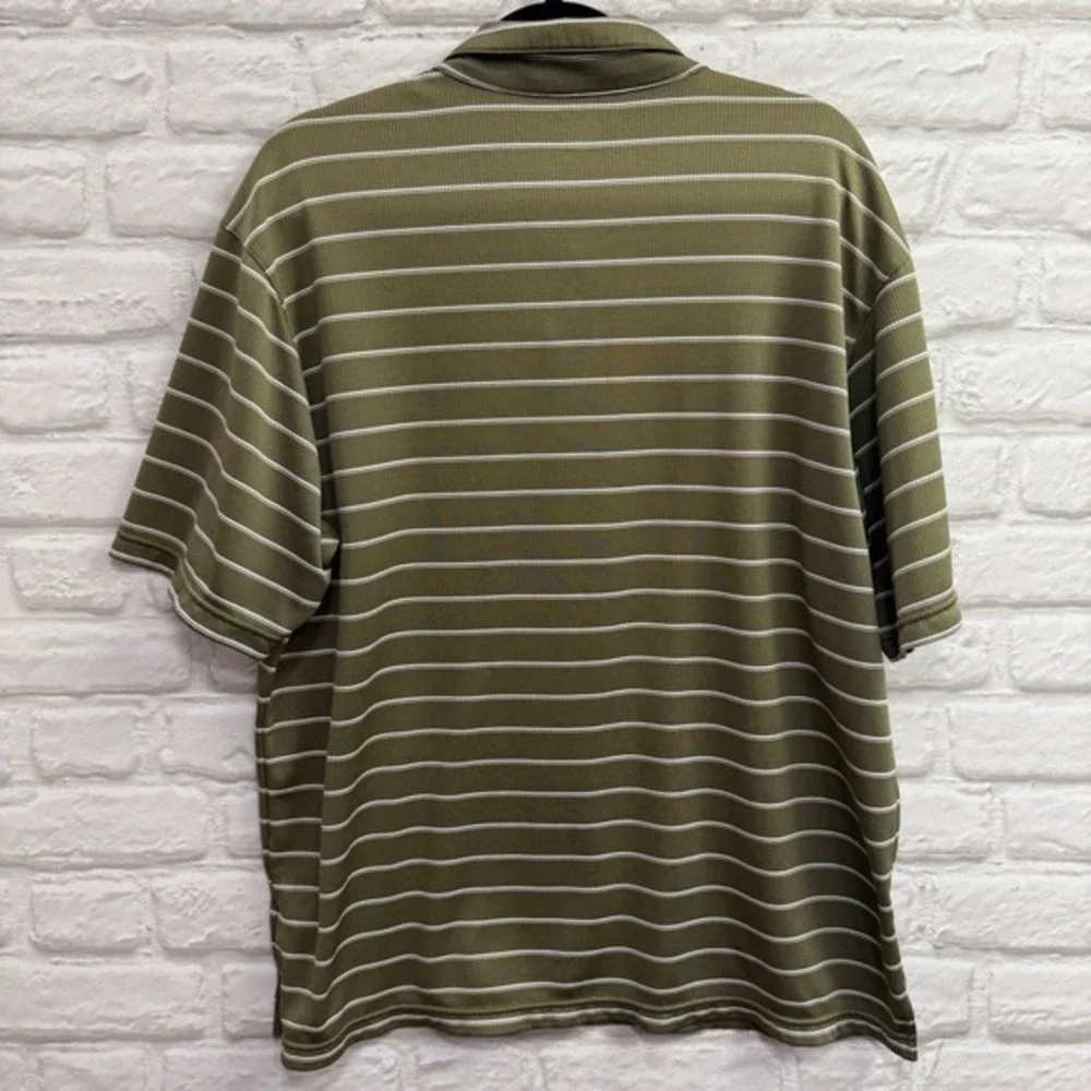 Nike Golf Polo Shirt Mens XL Green White Stripe Dri-FIT Short Sleeve Performance